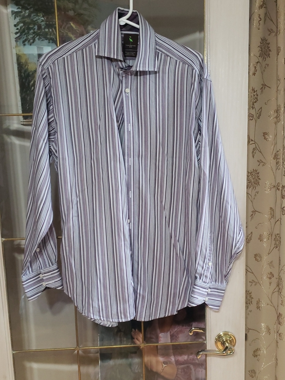 TAILORBYRD Men’s M Classic Fit Long-Sleeve Designer Striped Shirt Purple